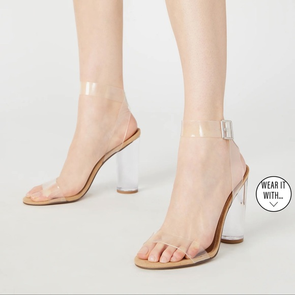 Steve Madden Clearer Clear Heels with Tan Accents Size 9.5 Women’s - Picture 1 of 5